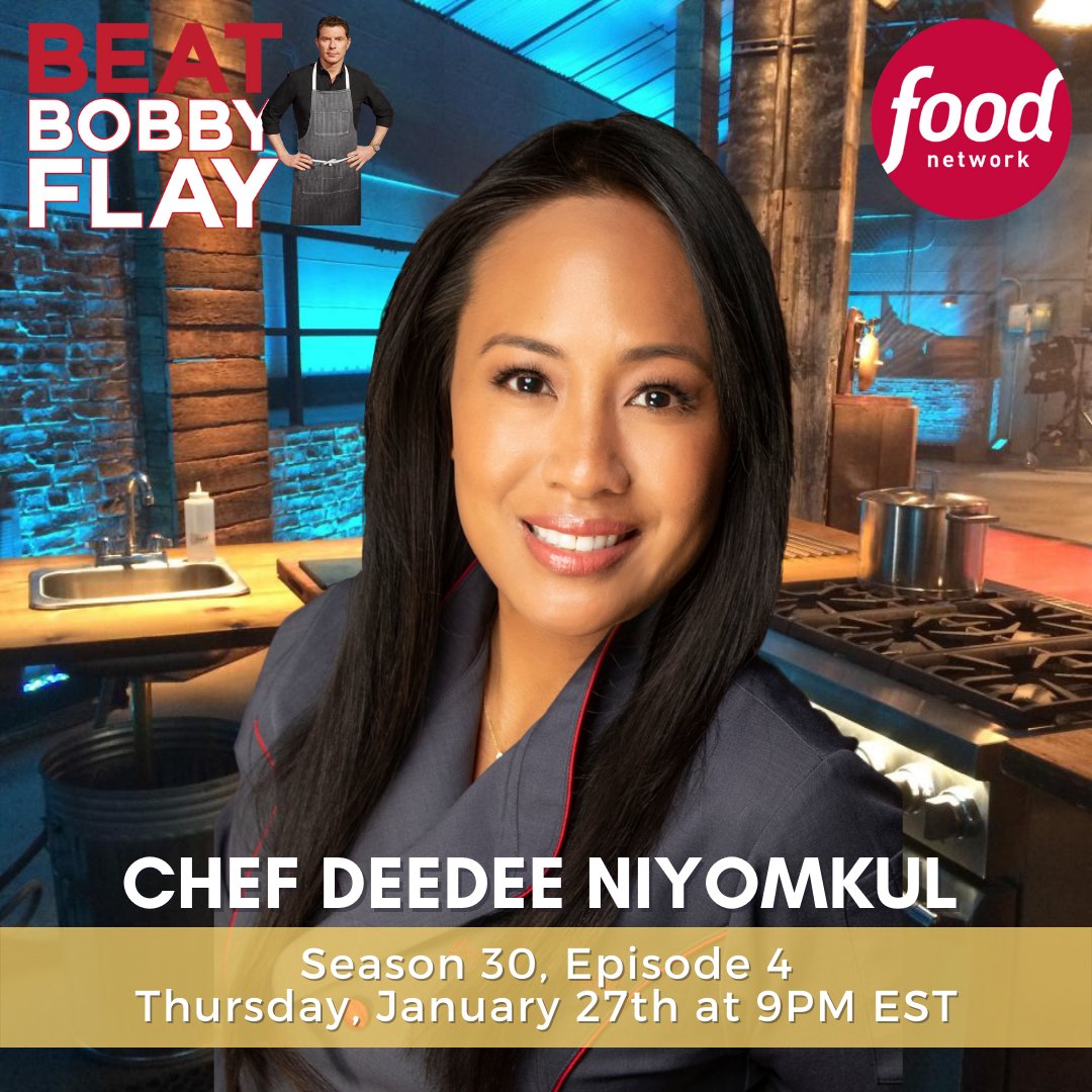 chaiyoatl's tweet photo. Tonight's the night!  Our very own Chef DeeDee Niyomkul goes head to head with Bobby Flay.

Does she have what it takes to #BeatBobbyFlay?

The episode airs on Food Network Thursday, January 27th at 9 pm EST. https://t.co/c0JkqYFI6Q