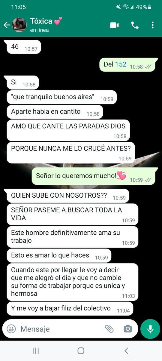 NoEsCordura's tweet photo. Si sos el chófer del interno 46 de la línea 152. Necesito que sepas que la gente te ama. Y que hiciste muy feliz a mi hija hoy. GRACIAS! 💗 https://t.co/XOWlTEeH55