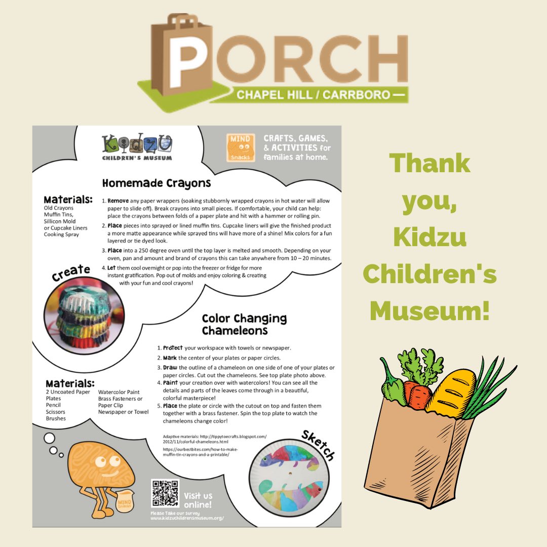 nc_childrens's tweet photo. Kidzu loves partnering with @PORCHNC and @StrowdRoses to distribute our Mind Snack flyers, filled with fun family activities!

“We had a successful (and cold!) week of food distributions to 484 families (2040 individuals!) in our fresh Food for Families program." -PORCH https://t.co/3pdkzt7JCQ