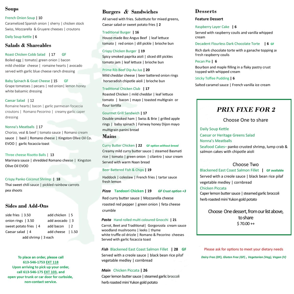 Catgandcc's tweet photo. Our Take & Bake and TO GO! Menu is available for Take Out Monday-Friday from 11-5, pick up by 6pm. Call 613-546-1753 ext 118 to order.
Don't forget about our popular Prix Fixe option.
Details https://t.co/a1NmyV0uMv
#thisweeksmenu https://t.co/yLU2MvGI8C