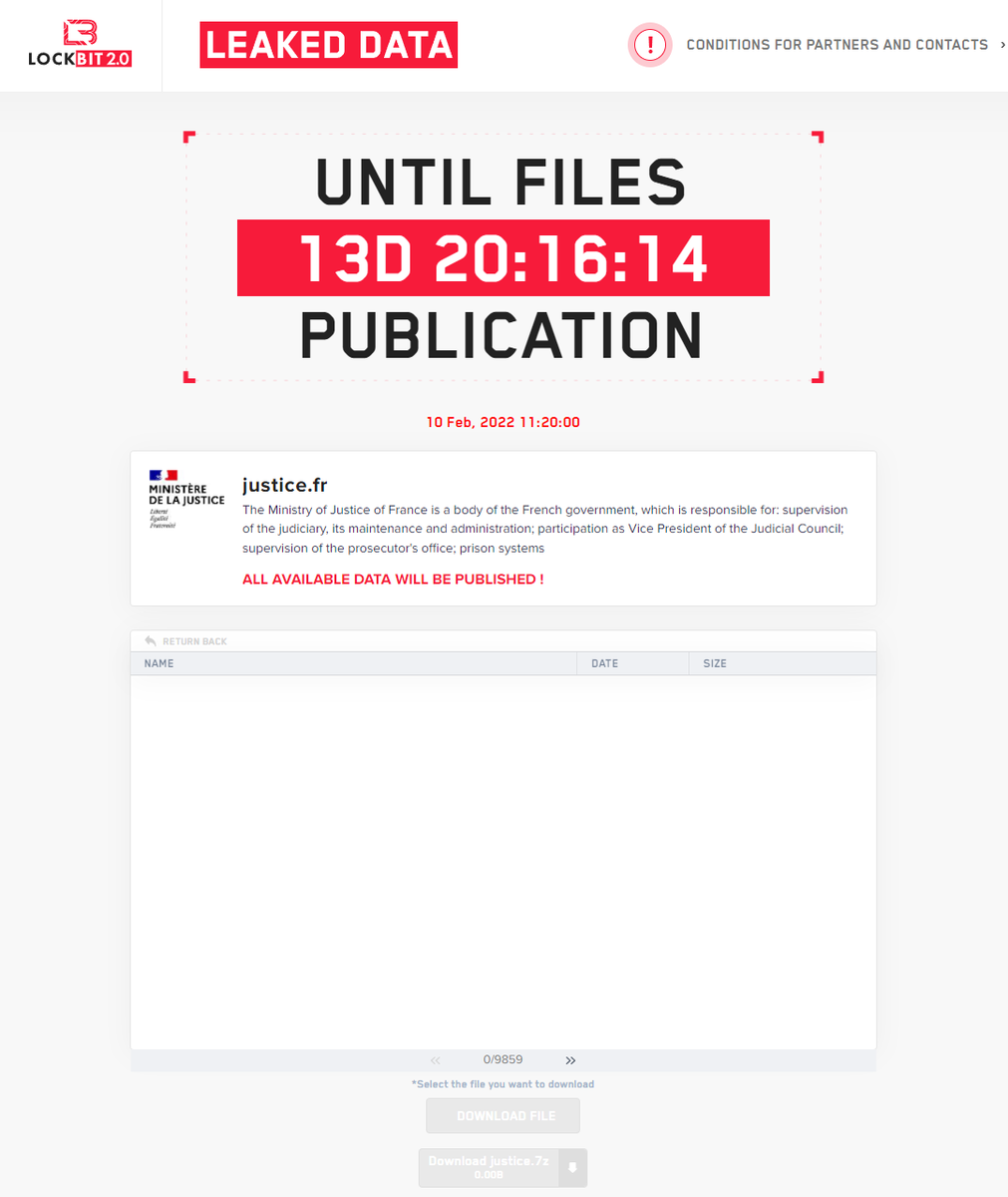 DFintelligence's tweet photo. 🚨 LE MINISTERE DE LA JUSTICE AURAIT SUBI UNE FUITE DE DONNEES SUITE A UN RANSOMWARE #Lockbit.

Sous le site du groupe qui revendique cette rancon on peut y voir figurer que sauf rancon, les données seront publiés le 10 février.

Je vais vous faire un thread pour vous expliquer⬇️ https://t.co/rTa20fbIdT