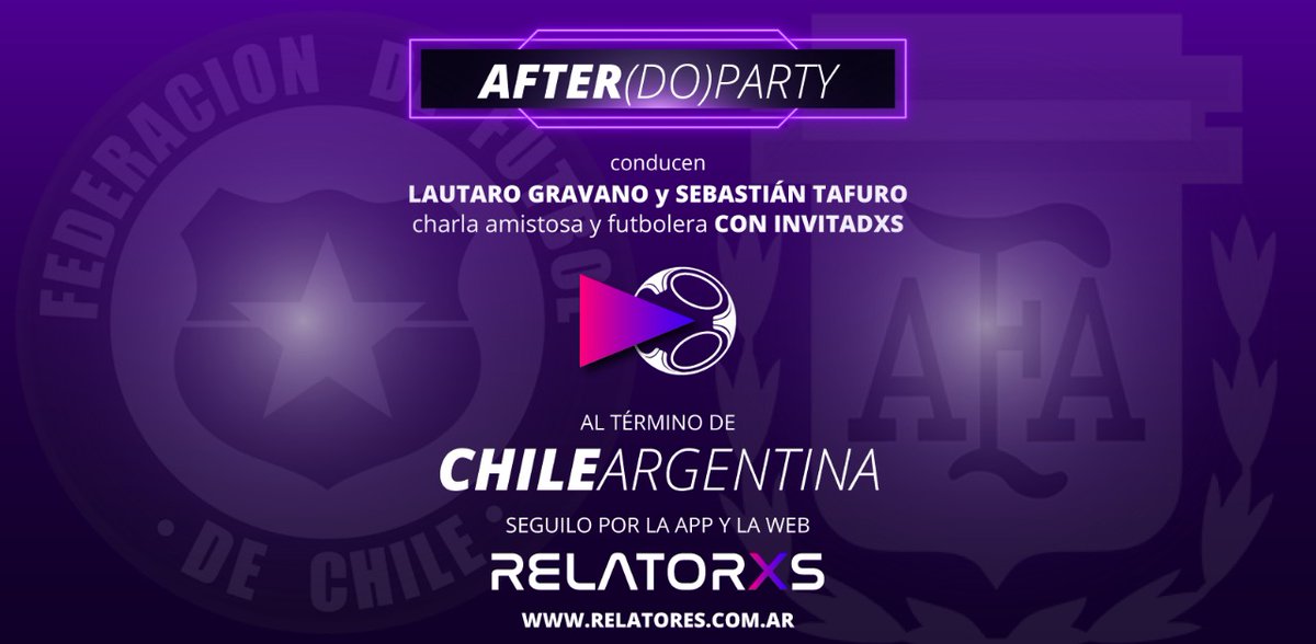 lautarogravano's tweet photo. 🔥 [HOY] Al término de Chile-Argentina y por la app y web de @Relatoresconvos hacemos el continuado para otro #AfterDoparty con @tafurel 
Hoy se dan una vuelta por la charla futbolera @LauCorriale y @lucasjimenez88 🤗
Vengan que se pone muy lindo. 
Lxs esperamos. 😊⚽️📻 https://t.co/3BFiIKmg5U