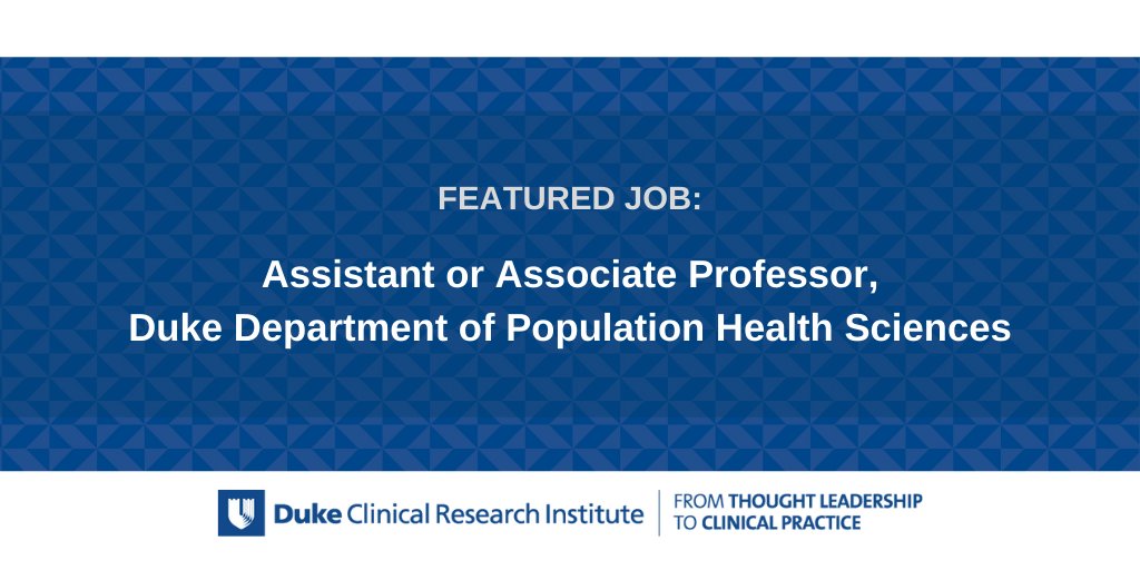 Multiple faculty opportunities! DCRI and @Duke_PopHealth faculty are at the forefront of #HSR and #clinicalresearch. Excited about #bioinformatics, #digitaltransformation, and/or patient preferences? Apply by Feb 4: bit.ly/3DAdoBG
#academicjobs