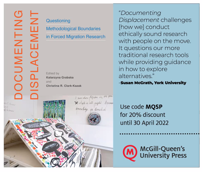 Can't wait to read this book🤓Documenting Displacement: Questioning Methodological Boundaries in Forced Migration Research. 14 chapters on ethics, methods and knowledge production in displacement and refugee studies @Lerrning @RefugeeResearch 

Pre-order: mqup.ca/documenting-di…