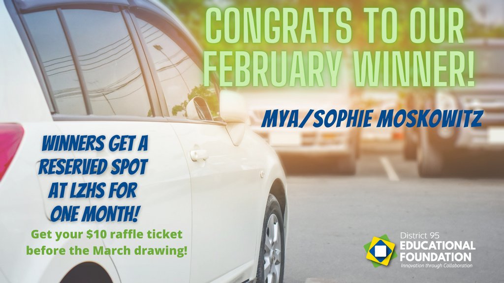 Congrats to our February 2022 Parking Spot Raffle Winners, Mya/Sophie Moskowitz! Enjoy the amazing space for February! 

Get your raffle tickets for March 2022: D95FndParking.givesmart.com

#parkingspot #parkingspace #parkingfacility
#win #contest #entertowin