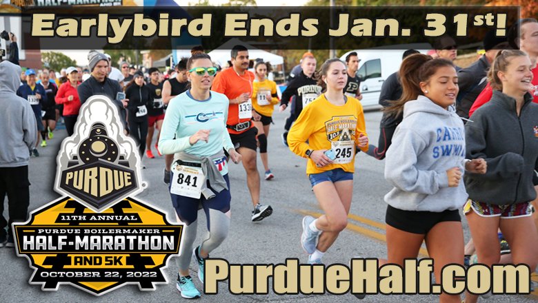 Tuxedo Brothers (@tuxedobrothers) on Twitter photo REMINDER: Earlybird ends Monday, Jan. 31 for the <a href="/PurdueHalf/">Purdue Half-Marathon</a> & #5K! Signup now at PurdueHalf.com!
This beautiful fall event offers scenic courses, high quality shirts and finisher medals! Experience all the sights and sounds around Purdue University on Oct. 22! REMINDER: Earlybird ends Monday, Jan. 31 for the <a href="/PurdueHalf/">Purdue Half-Marathon</a> & #5K! Signup now at PurdueHalf.com!
This beautiful fall event offers scenic courses, high quality shirts and finisher medals! Experience all the sights and sounds around Purdue University on Oct. 22!