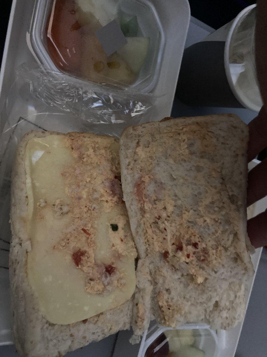 NativeCoach's tweet photo. @Lufthansa  if this is the breakfast you are going to serve on a 10 hour flight I think you may need to rethink your menu. If you can’t have an option at least make it edible.All my family sent it to the bin #poor #waste #airlines #travel #Lufthansa #pleasedontblamecovid https://t.co/D2ZNJu0FIF