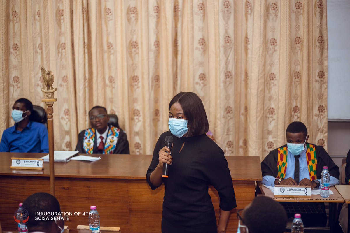 thescisasenate's tweet image. Meet the Speaker of the Ghana Engineering Student’s Association [@_gesa_knust], Rt. Hon. Donna Christine Essel at the inauguration of the SCISA 4th Senate House last Friday. ✌️🏽

She had the opportunity to have a brief words for the senators. 

#ScisaSenate 
#ScisaKNUST