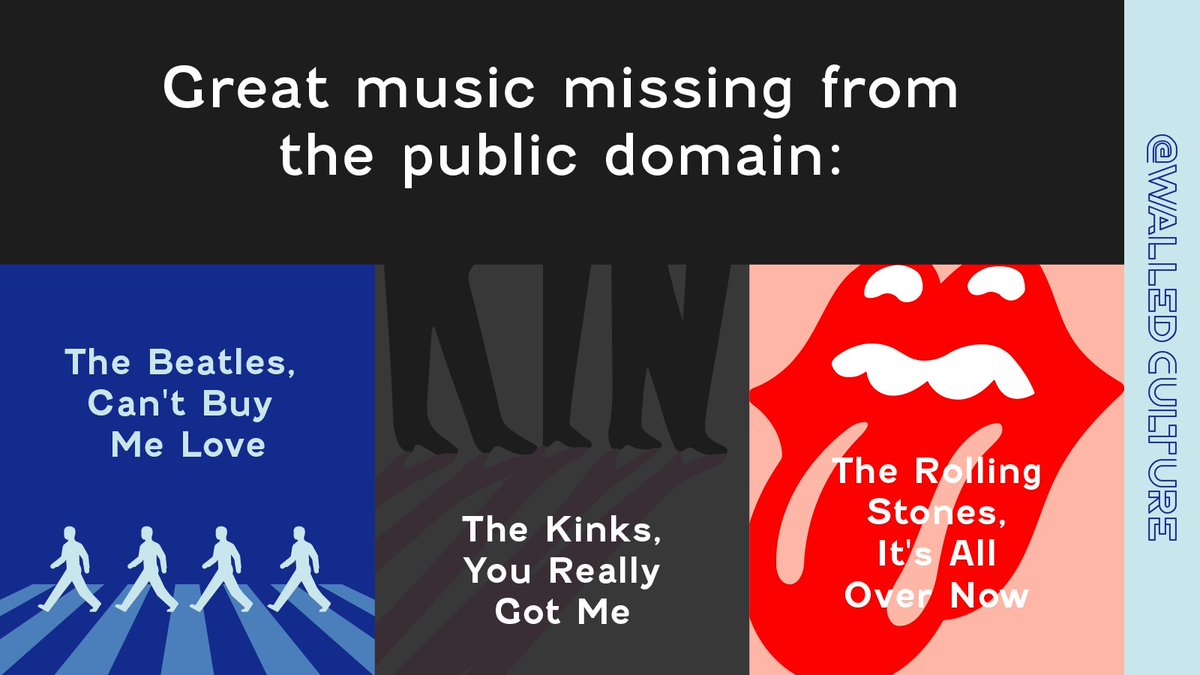 walledculture's tweet photo. Love these 🎵 songs 🎵? #CopyrightTerm extensions lead to #WalledCulture that’s kept away from the #PublicDomain https://t.co/DJwQD93spI #AccessToCulture #PublicDomainDay #TheKinks #TheBeatles #TheRollingStones #Music #MusicLovers https://t.co/wv69TLwmRu