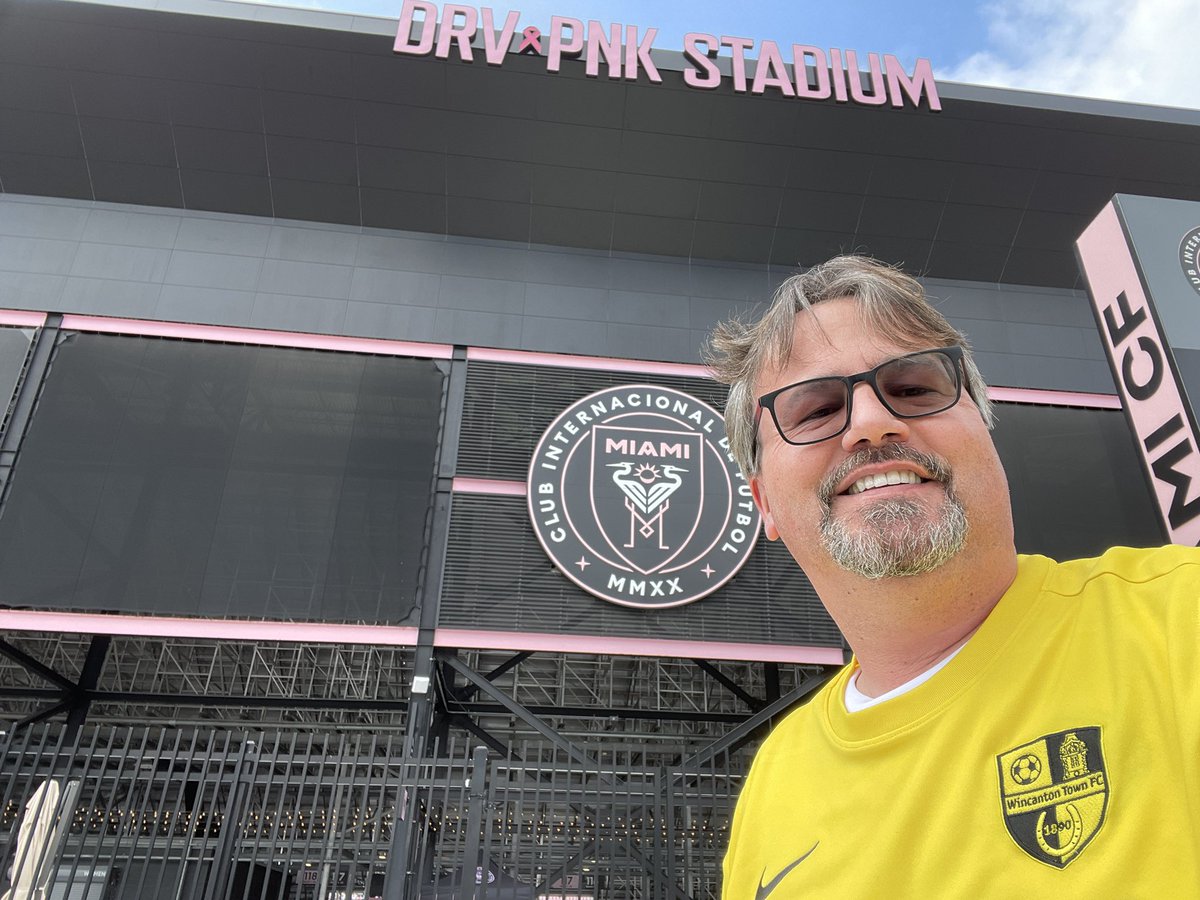 liceupereira's tweet photo. I don’t know this for a fact, but I think this is the first time someone with @WincantontownFC jersey was at DRV  PNK (drive pink) stadium. This is the home of Inter Miami FC owned by David Beckham. https://t.co/XKdCQCgrrv