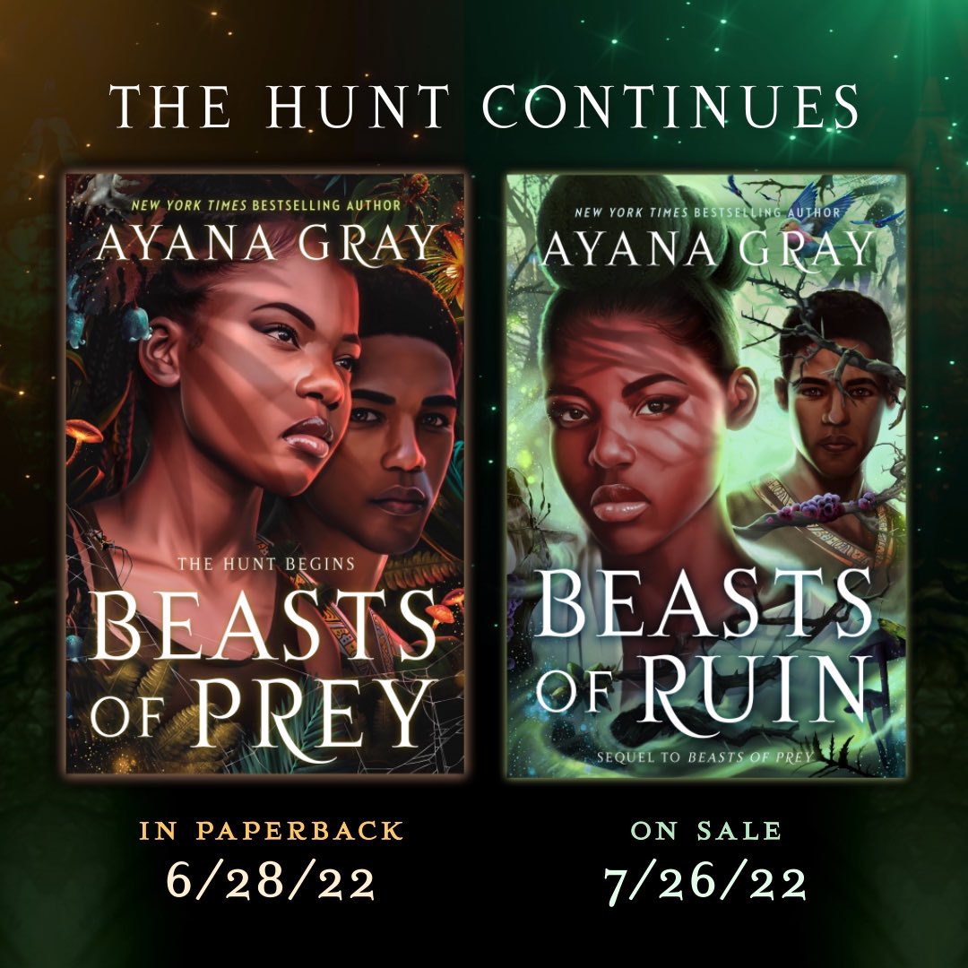 Here they both are in all their glory: the paperback cover of BEASTS OF PREY (6/28/22), and the hardback cover of BEASTS OF RUIN (7/26/22)!

Thank you Elena Masci for creating covers with beautiful Black kids!

Preorder: bit.ly/BeastsOfRuin
GoodReads: bit.ly/BeastsOfRuinGR