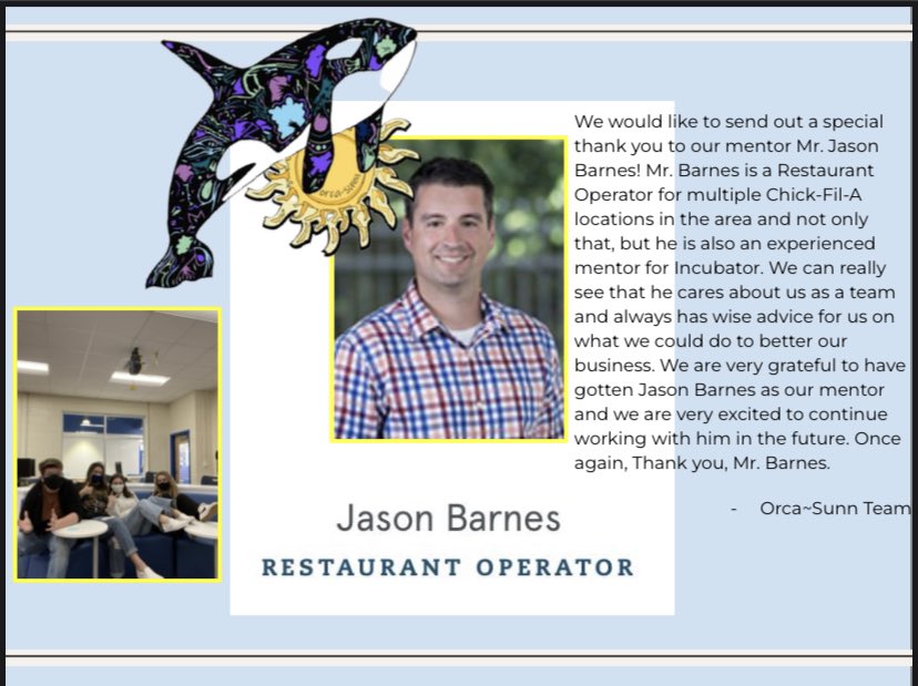 January is Mentor Appreciation Month and we have some FABULOUS mentors working with our <a href="/KempsAcademyINC/">EBA INCubatorEDU</a> teams this year! Team OrcaSunn would like to thank their mentor Jason Barnes! <a href="/KempsAcademy/">𝕂𝕖𝕞𝕡𝕤𝔸𝕔𝕒𝕕𝕖𝕞𝕪</a> <a href="/KHS_Chiefs/">Kempsville Chiefs</a>