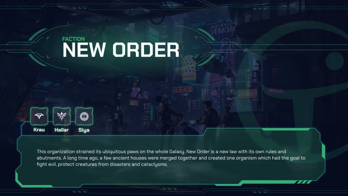 CyberVoid_NFT's tweet photo. So, another dive into the factions, people. Let us ask something first? Do you like to play for “communists”? 😁 Do you enjoy defending the law? Well, there is a spot to drop for you! The New Order, guys - is a home for you! 

#NFT #NFTGame #PlayToEarn #GameFi #NFTs https://t.co/ZKkgef1JoX