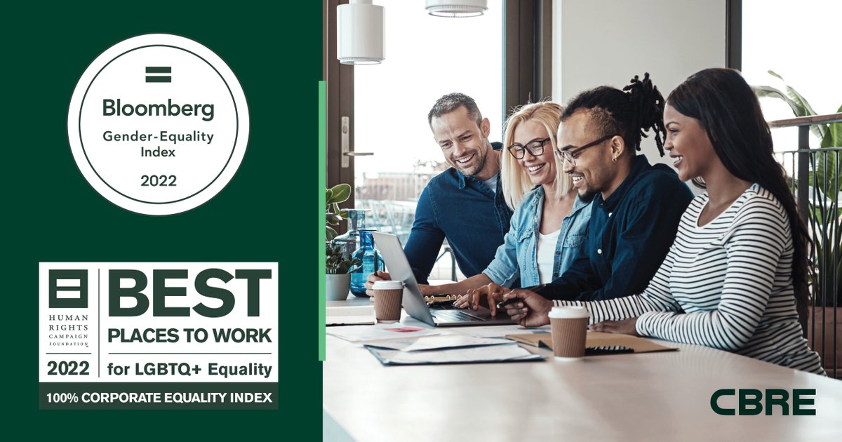 CBRE's tweet photo. We pride ourselves on creating a workplace where everyone can be themselves and thrive. #BloombergGEI and #CEI2022 have affirmed our longstanding commitment to #Diversy #Equity and #Inclusion. @Bloomberg: https://t.co/ZrsbGui4uc
@HRC: https://t.co/czvg5zKBuX https://t.co/2XlZwtMcrU