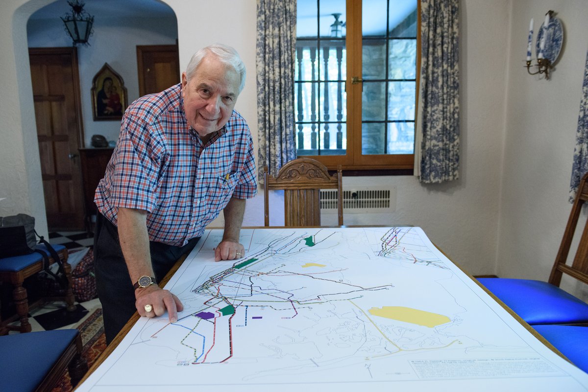 thenycsubwaymap's tweet photo. 1964: Raleigh D'Adamo submits handdrawn map to TA Subway Map Contest w/ route-colouring instead of IRT/BMT/IND colouring. 1967: TA uses route colours in new map. 1980s: TA discards original. 2014: colour photo of map found. 2015: Reka Komoli (@londowl) reconstructs maps digitally https://t.co/6g3hwNbg7j