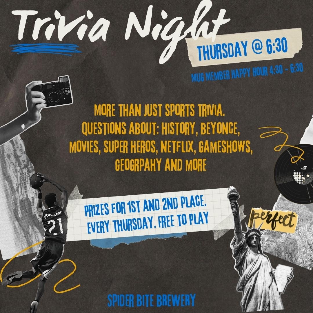 Trivia tonight at 6:30. Start stocking up on beer for the snowy weekend.