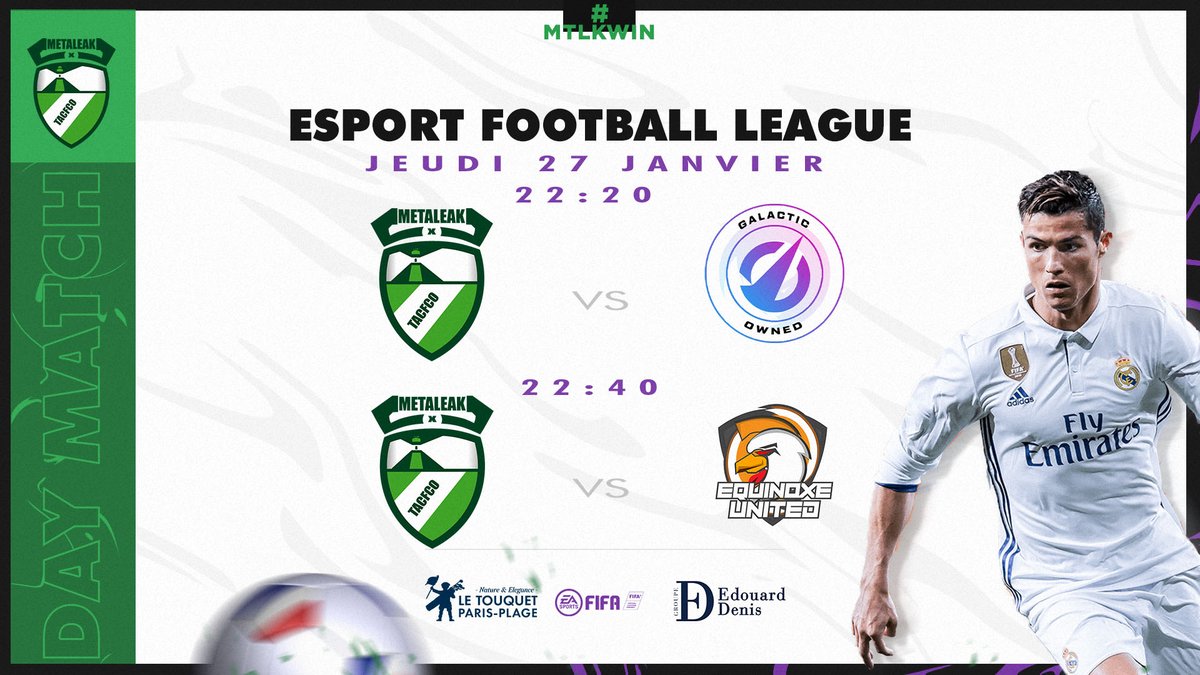 🟢⚪@TACFCO_eFoot  ⚪🟢

𝔓𝔯𝔬𝔤𝔯𝔞𝔪𝔪𝔢 𝔡𝔢 𝔩𝔞 𝔰𝔬𝔦𝔯é𝔢 <a href="/eSportFA_FR/">ESPORT FOR ASSOCIATIONS</a> 

𝐉𝐨𝐮𝐫𝐧é𝐞 𝟏𝟏 &amp; 𝟏𝟐 #EFLD2

🕚𝟮𝟮𝗵𝟮𝟬
🆚<a href="/GALACTICESPORT_/">GALACTIC ESPORT</a> 

🕚𝟮𝟮𝗵𝟰𝟬
🆚<a href="/EquinoxeEsport/">Equinoxe Esport 🦊</a> 

📺twitch.tv/xhisokaa__