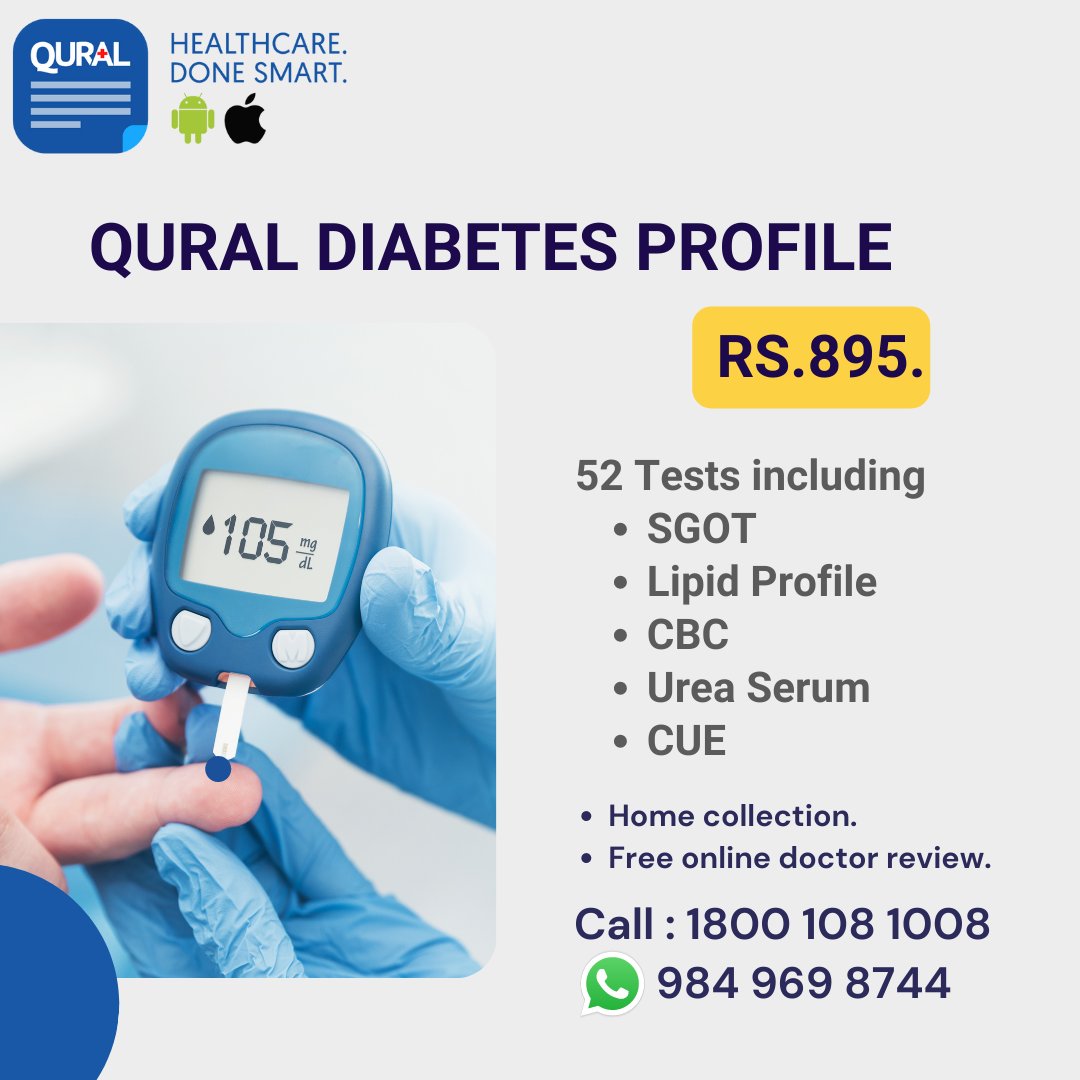 MyQural's tweet photo. Get Qural Diabetes Profile for Rs.895 in Hyderabad!
☑️ FREE Sample Collection at Home
☑️ FREE Doctor Consultation Included
☑️ 52 parameters 
☑️ Results in 24 hours

Call 1800 108 1008 or visit https://t.co/ZzMGP0Epi8
#diabetes #diabetestest #health #healthybody https://t.co/5GaUHdSpaW