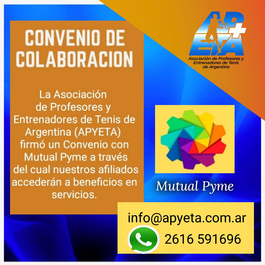 gusparodi78's tweet photo. La Asociación de Profesores y Entrenadores de Tenis firmó un Convenio con Mutual PYME a través del cual los afiliados a APYETA podrán acceder a múltiples beneficios y asesoramiento.
Seguimos creciendo!
#apyeta #tenis https://t.co/AXmB9Y3GIc