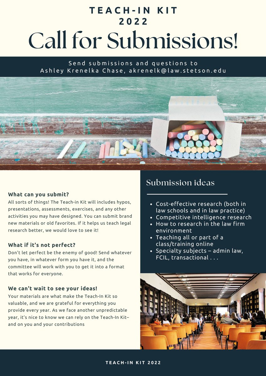 RIPS_SIS's tweet photo. The @RIPS_SIS Teach-In Committee is making its annual call for submissions to the Teach-In Kit. Share your amazing teaching materials with other members today!  See below for more details.  

#LawLibrarians https://t.co/YBvx7ROobY