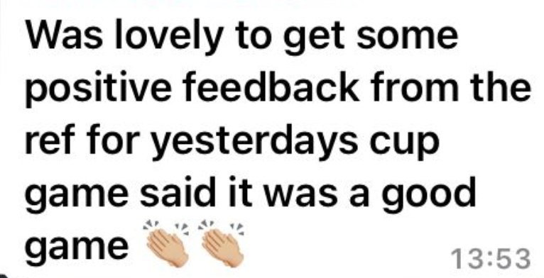 Rachel71870496's tweet photo. Had a great cup game lastnight and the ref was awesome #RespectTheRef #RefSupport #NoRefNoGame ⚽️❤ https://t.co/B5zvoJtbtR