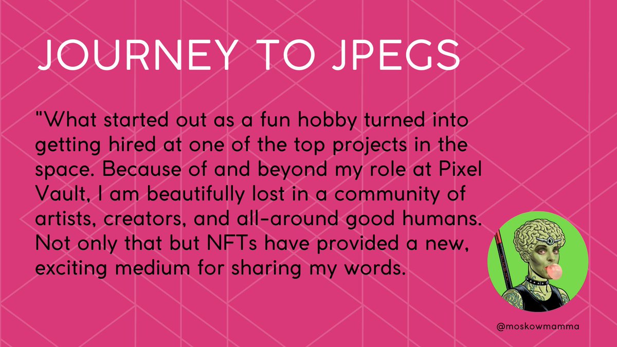 MoskowMamma's tweet image. First on stage is @UnikGals_NFT followed by the lovely @chibi_crypto. Not sure we'll even get to my story, but in case we don't, here's a little snippet. 

#setreminder today @ 7 pm GTM | 2 pm EDT