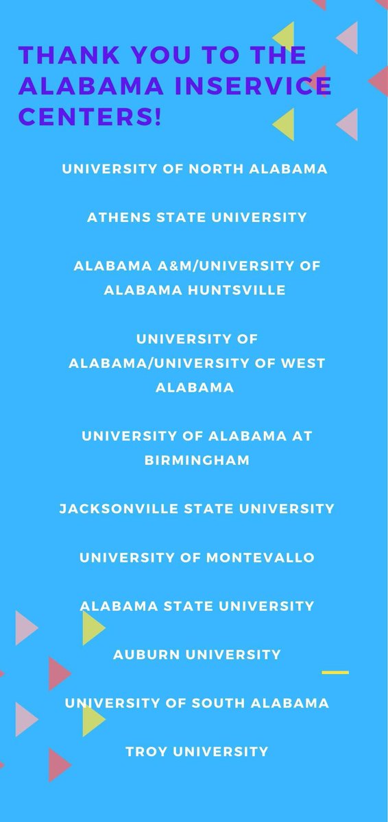 We also want to send a shout out to the AL Inservice Centers for your continued support for helping grow NBCTs! Your centers are pivotal in growing the number of NBCTs. We have 3,264 NBCTs b/c of of you! Be sure to click on the graphic so you can see all of the centers in AL!