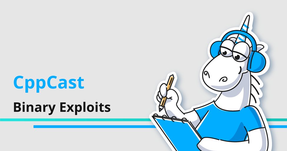pvs_studio's tweet image. Episode 333 of CppCast is here! 
In this episode Marit Tokle and Christian Ressell join Rob and Jason to talk about a Y2K like bug, binary exploits and more. Listen Now! cppcast.com/binary-exploit…
#cppcast #cpp #cplusplus