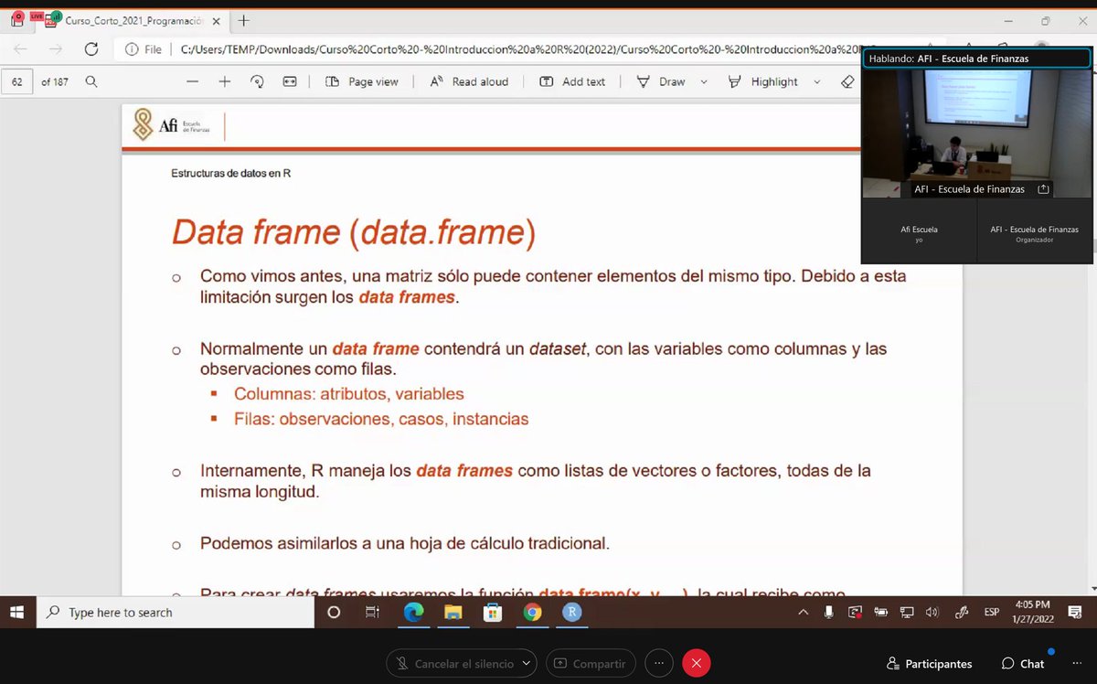 AfiGlobalEdu's tweet image. ¡Comienza la segunda sesión del Curso Gratuito de Introducción a la #ProgramaciónEnR! 💻
💬 "La clase de hoy va a estar muy enfocada a la #visualización", nos adelanta Manuel Rueda, consultor de Finanzas Cuantitativas en @Afi_es.