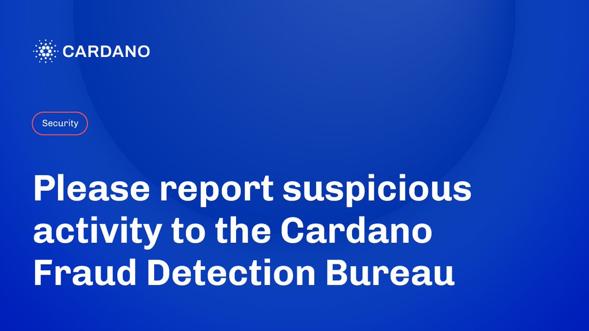 IOGroup's tweet photo. IOHK &amp; @CardanoStiftung will never ask you for money, your password or your passphrase. We do not conduct giveaways.⛔

When you come across a suspicious account or a website, report it to Cardano Fraud Detection Bureau &amp; help the community stay safe!  🙏  https://t.co/x7mez4FCEk https://t.co/bIMo68cmEu