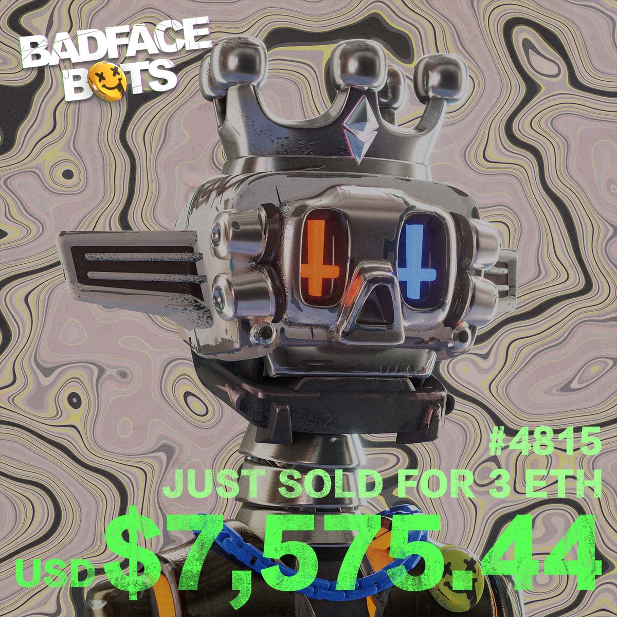 badfacebots's tweet image. Bad Face Bots #4815 Robot face
Sold for 3ETH (USD~7,575.44)

opensea.io/collection/bad…

#BadFaceBots #NFT #BFBS #botsfollowbots #beep