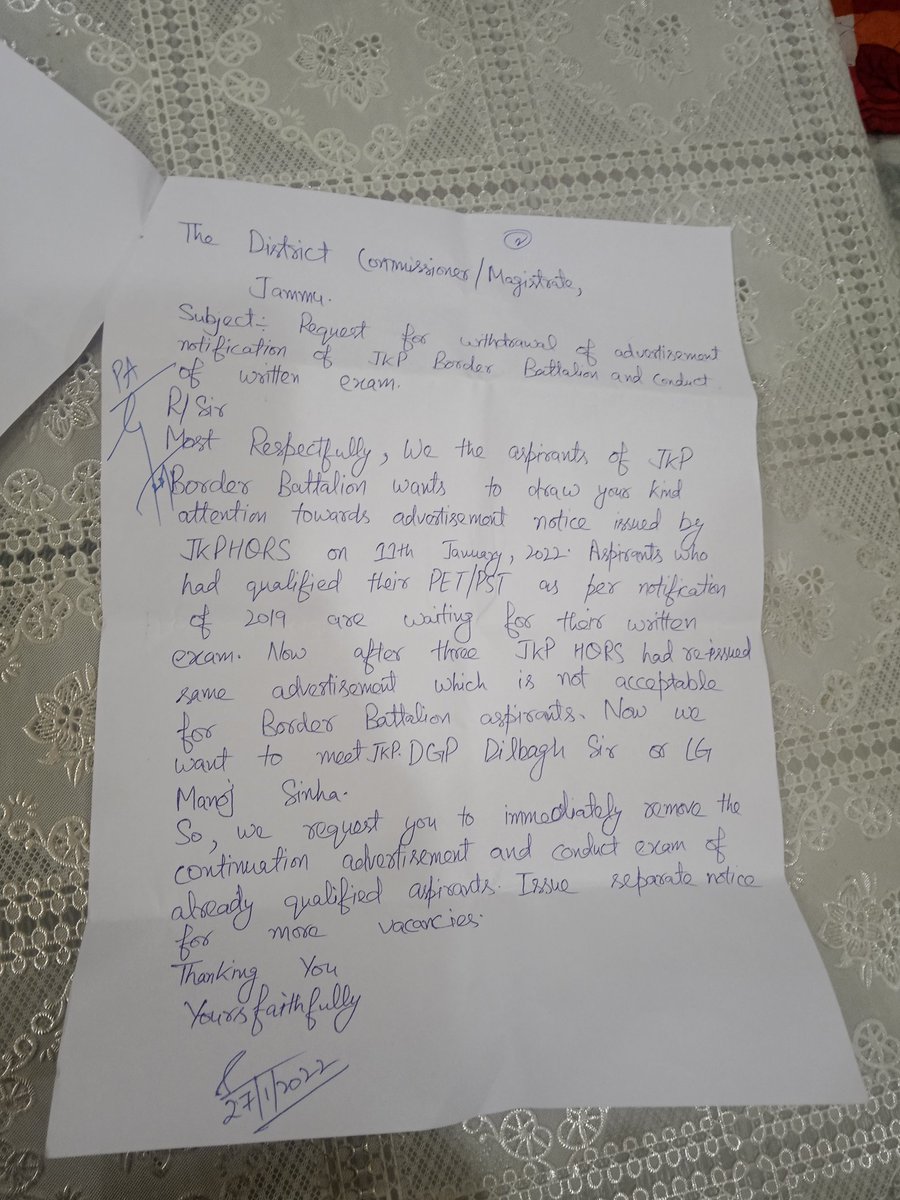 soravchoudharyy's tweet photo. Met divisional commissioner, jammu &amp; submitted a memorandum regarding border battalion re-advertisement notification 2022. Earlier today we met DC jammu @hello_anshul sir.
@OfficeOfLGJandK
#withdraw_readvertisement_notice_jkp #jkpborderbattalion #jkp_border_battalion_recruitment https://t.co/puj7vjDRKe