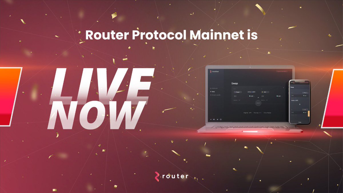 routerprotocol's tweet photo. The wait is finally over 🤩
. 
Drum rolls please 🥁
. 
. 
Router Protocol Mainnet is now LIVE 🎊🥳🎇

🔗 https://t.co/2hTibynkjA

$ROUTE
#RouterProtocol #RouterMainnet #RouteArmy #CrossChain #Mainnet https://t.co/FlmSUpUUHM