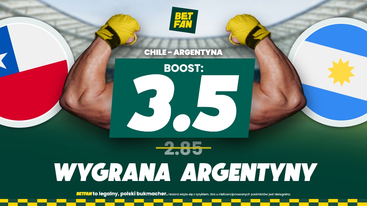 BETFANPL's tweet photo. Argentyna 🇦🇷 WYGRA ✅ dzisiaj w nocy z Chile 🇨🇱 w eliminacjach do Mistrzostw Świata? W #MatchdayBOOST 🚀 PODWYŻSZAMY kurs do 3⃣.5⃣!
➡️ https://t.co/gD9MIsIpg8 https://t.co/O5mrRKtTeQ