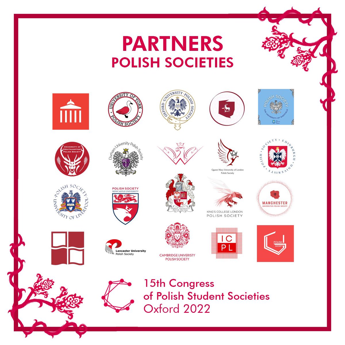 CongressPL's tweet image. The idea behind organising the first Congress was founded on the premise of uniting Polish Societies in British universities.

We would like to sincerely thank our university partners for another year of cooperation! See you very soon in Oxford! 🎉
