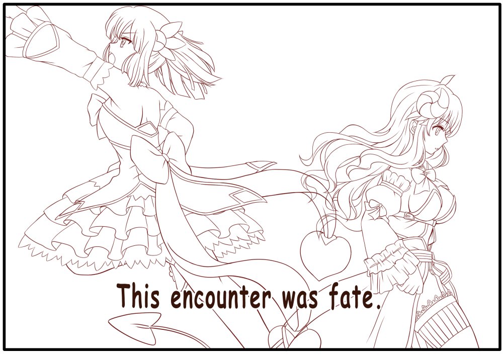 全コマのペン入れがようやく終わった…( ゜Д゜)
ここらで暫く休憩。
これは扉絵、元ネタはプリキュアのOP。
キャラ的には桃とシャミ子が逆の方が
しっくり来るけど、ここは属性を優先。
一枚絵のイラストとして温めて来たネタだけど、
漫画の内容とは何の関係もないゾ!
#まちカドまぞく