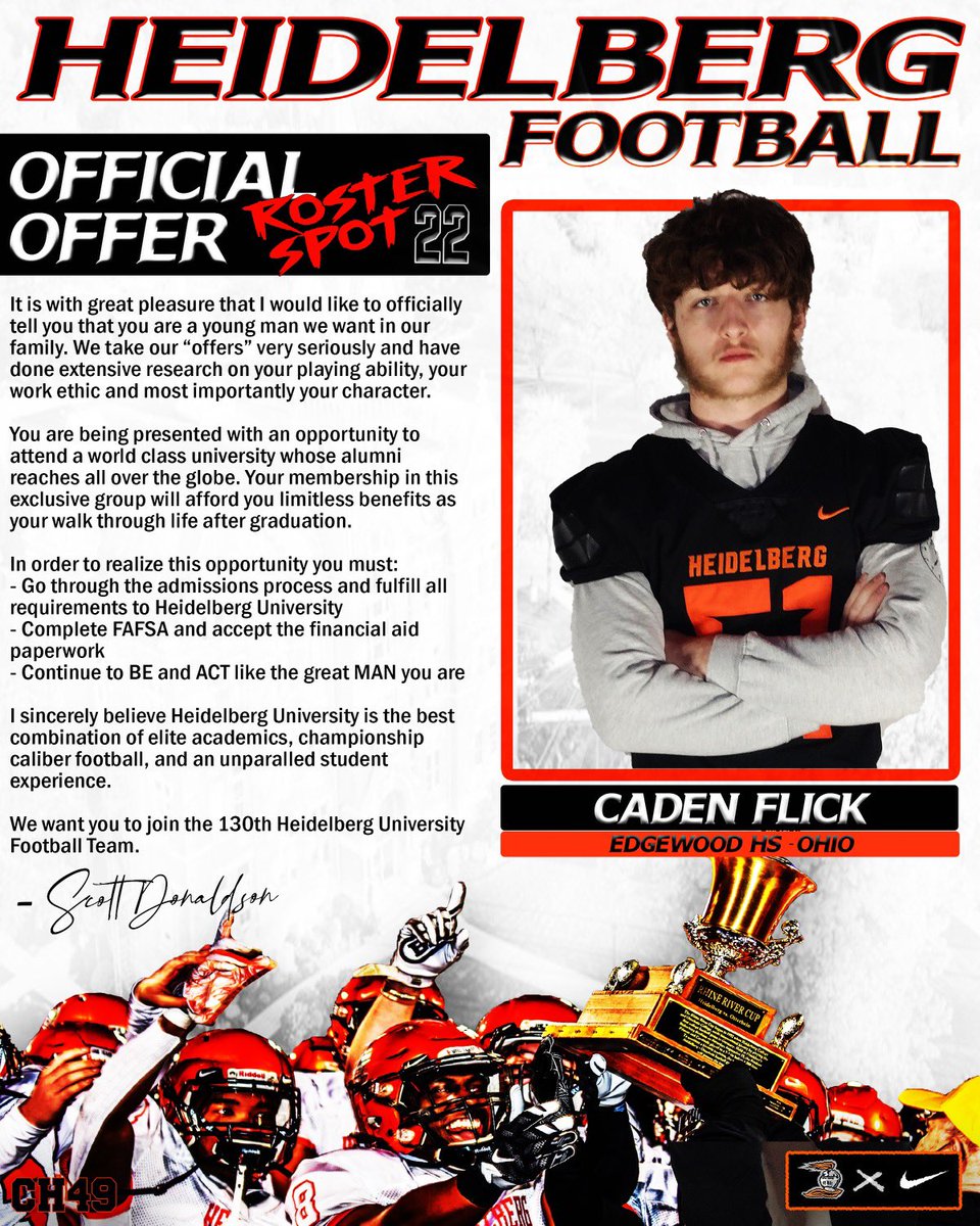 CadenFlick's tweet photo. After a talk with @coachjasonlewis I’m excited to say I’ve received my second offer from @BergFootball !!🟠⚫️ https://t.co/tSnsCKkhJJ