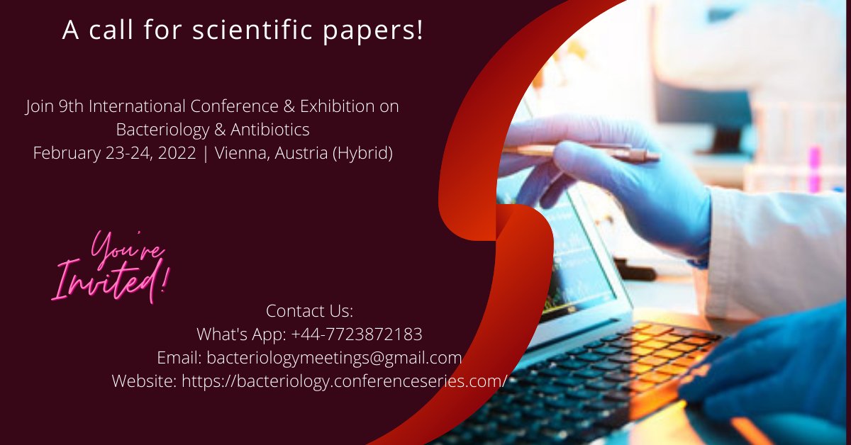 Wchristina9's tweet photo. Join the brightest minds in the World and submit your papers for full length #articlepublication, you will get virtual slot complimentary at 9th International Conf. on Bacteriology & #Antibiotics
website:https://t.co/TY8wM91PIc
Ping me on what's app: +44-7723872183
#iHeartAwards https://t.co/eKCA2BT4tV
