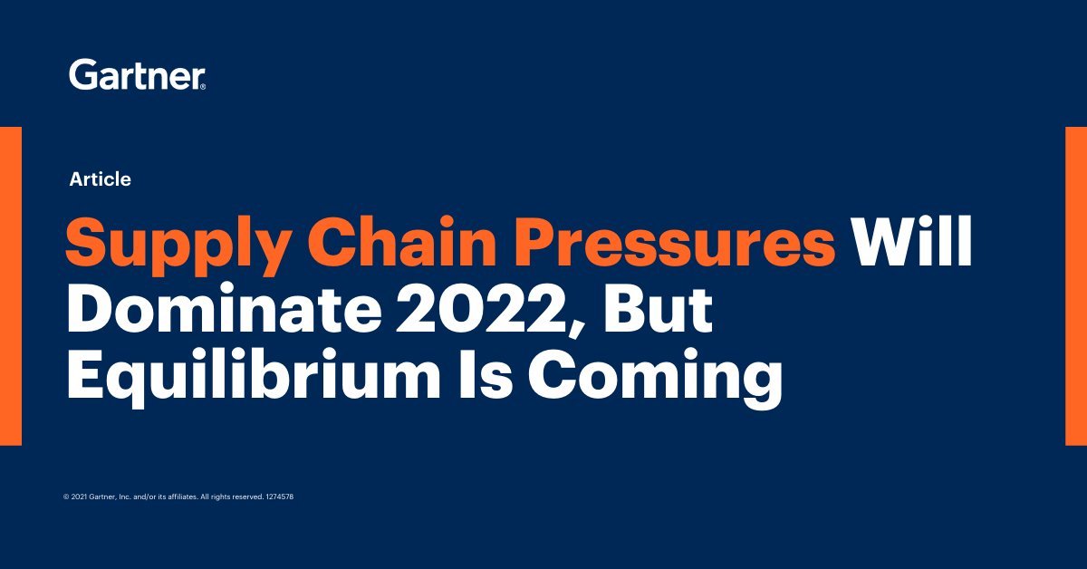 Gartner_inc's tweet photo. In 2022, supply chains will feel the effects of economic markets 📈, geopolitical and trade risks ⚠, and the ever-evolving global health landscape 🌎 Discover the biggest factors affecting supply chains: https://t.co/Wms4lQvZY9 #GartnerSC @Gartner_SC https://t.co/Q9GgXHl3t8