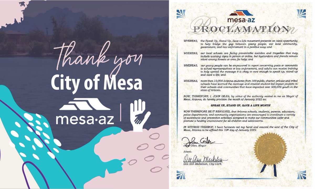 Speak Up Stand Up Save A Life (@speakstandsave) on Twitter photo Thank you <a href="/CITYOFMESA/">City of Mesa, Arizona</a> and @MayorGiles for proclaiming January as Speak Up Stand Up Save A Life month! π #speakstandsave #mesaaz <a href="/MesaPD/">Mesa Police Dept.</a> Thank you <a href="/CITYOFMESA/">City of Mesa, Arizona</a> and @MayorGiles for proclaiming January as Speak Up Stand Up Save A Life month! π #speakstandsave #mesaaz <a href="/MesaPD/">Mesa Police Dept.</a>