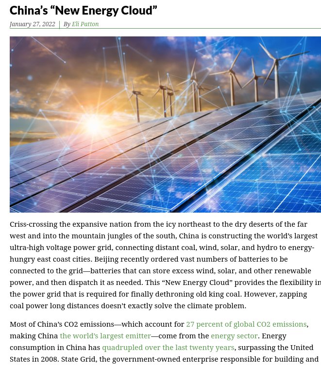 Will China be able to dethrone old king coal?

Check out the latest blog by our own, @elijpatton on this week's <a href="/NewSecurityBeat/">New Security Beat</a> 

China's "New Energy Cloud"

READ: 
newsecuritybeat.org/2022/01/chinas…