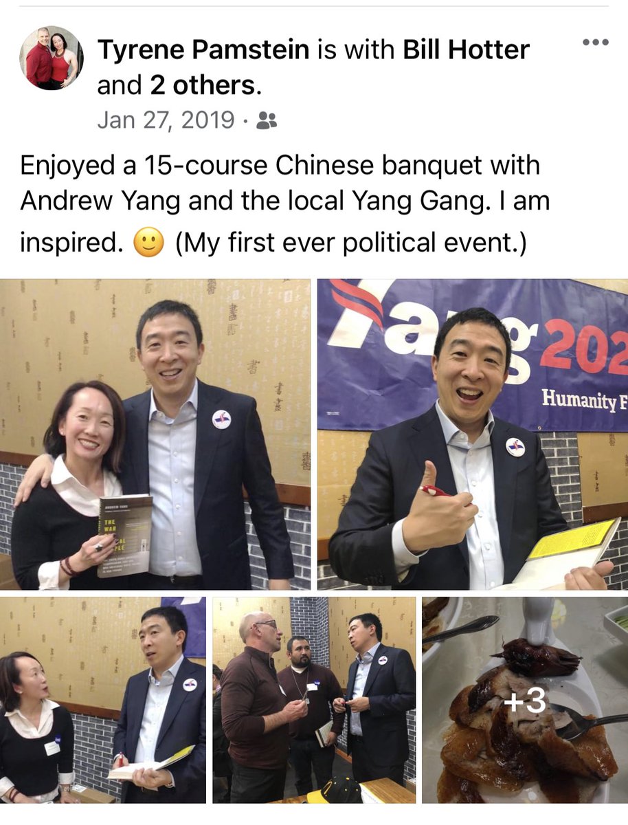 TyrenePamstein's tweet photo. 3 years ago — Wow. This was my first political event … and soon after I became a twitter addict and would be traveling the country #Yanging people. 😅 Thanks for giving me hope, @AndrewYang. Also, thanks for taking me @BillHotter and @KellyEIllescas. Still #YangGang 🙂👊 https://t.co/zHCtBNtRMr