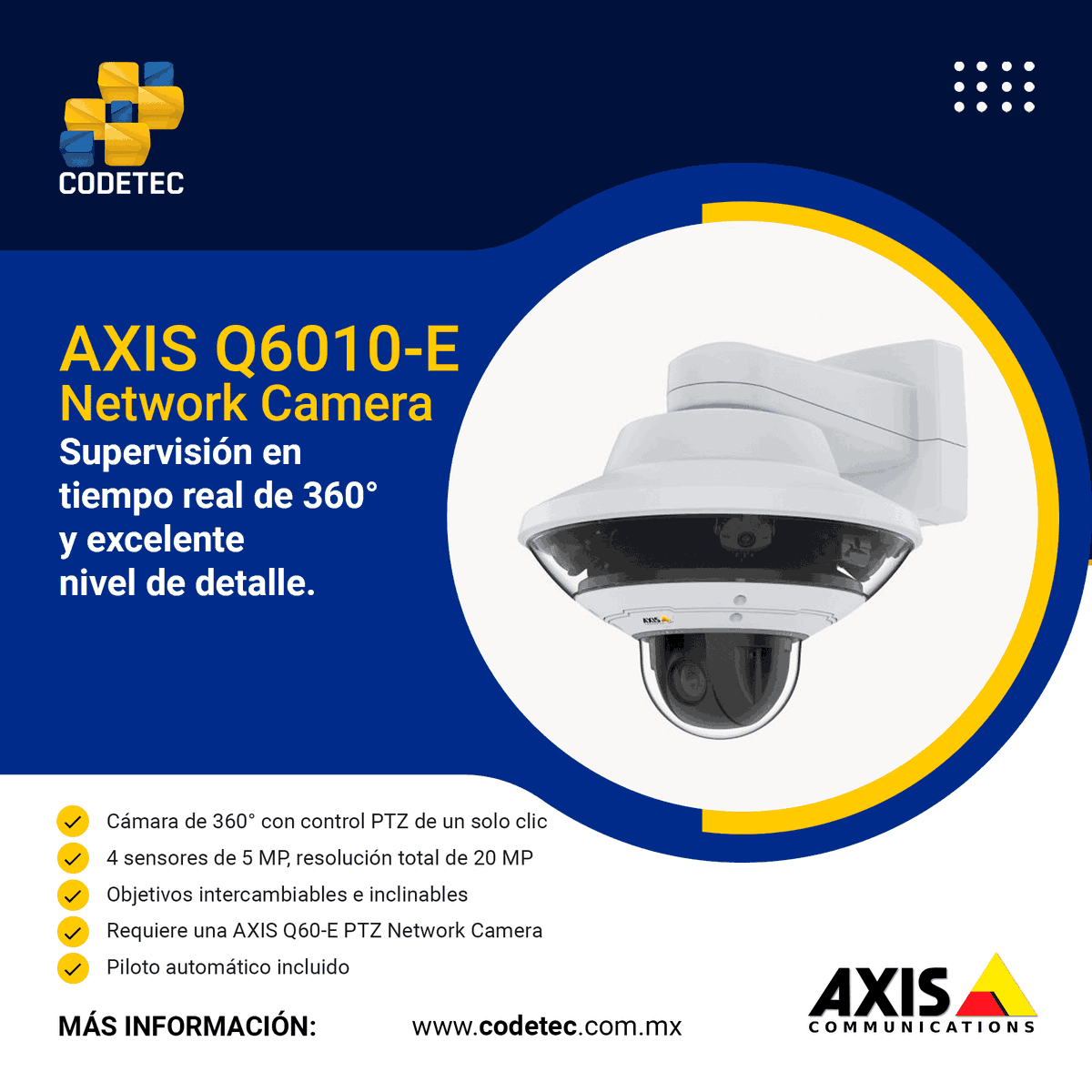 codetec_mx's tweet photo. ¿Deseas tener una visión general de 360°?
Logra una visión total de la situación y excelentes detalles gracias a la #cámara multidireccional AXIS Q6010 integrada con la AXIS Q60-E PTZ.
Contáctanos
(614) 200 86 21
https://t.co/JwUXPDL6bo
#CODETEC #AxisLatam @Axis_LAT https://t.co/jRHMKMxNPE