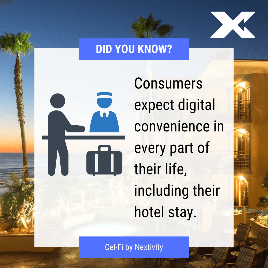 NextivityInc's tweet photo. In today’s digital world, hotels can’t afford to suffer from poor #cellular coverage. Cel-Fi solutions enable hotels to deploy smart technology for digital amenities that improve the guest experience.
Learn more: https://t.co/3fmuHWzDcb
#CelFi #SmartCellularCoverage #5G #4G #3G https://t.co/Jlh6Iyw45P