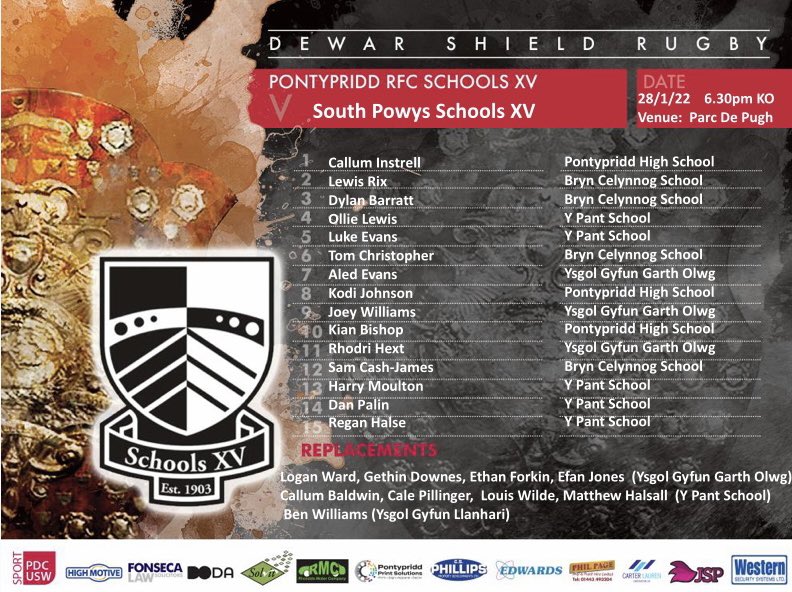 Here’s our Team for tomorrow’s game under lights <a href="/BRECONRFC/">BRECON RFC</a> in the Dewar Shield v <a href="/SPowysSRU/">SouthPowysSRU</a> 💪🏉⚫️⚪️