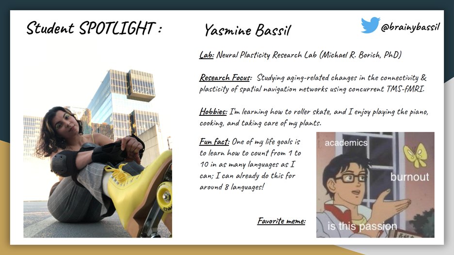 Next in the CNTP Student Spotlight series: , a second-year student in the <a href="/neurophd_emory/">Emory Neuroscience PhD Program</a> program who works in <a href="/NPResearchLab/">NPRL</a> . Learn more about her favorite free time hobbies &amp; her (relatable) favorite meme below!