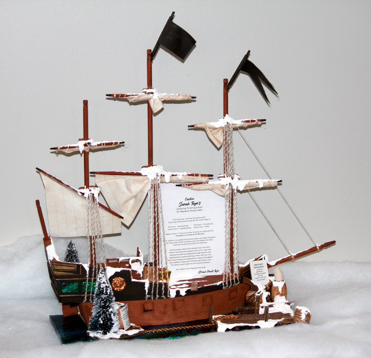 the_broadside's tweet photo. A family friend handcrafts themed Christmas Village buildings for people, so welcome to Captain Sarah Toye's Seafaring Finishing School for Wayward Young Ladies!! (Unfortunately it's been condemned for not meeting Niagara Region health and safety standards) https://t.co/LDfhRcNGFa