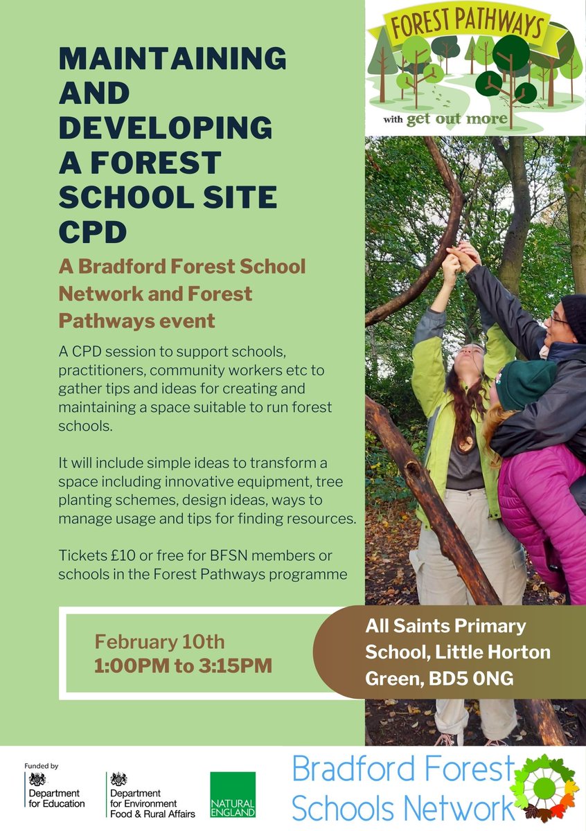 BfdForestSchls's tweet photo. Coming up on 10th February - Maintaining and developing a Forest School Site CPD. Book tickets here
https://t.co/rvCdhoQ9AS https://t.co/7w8Zd9CDQB