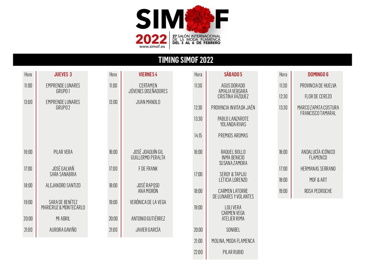 simofsevilla's tweet photo. 👉 #InfoÚtil si vas a venir a💃 #SIMOFBaila o #SIMOFEgo ⬇
Descarga estas fotos 📸 y lleva estos horarios en tu teléfono 📲
#modaflamenca #SIMOF2022 https://t.co/OjFQZ1NAMG