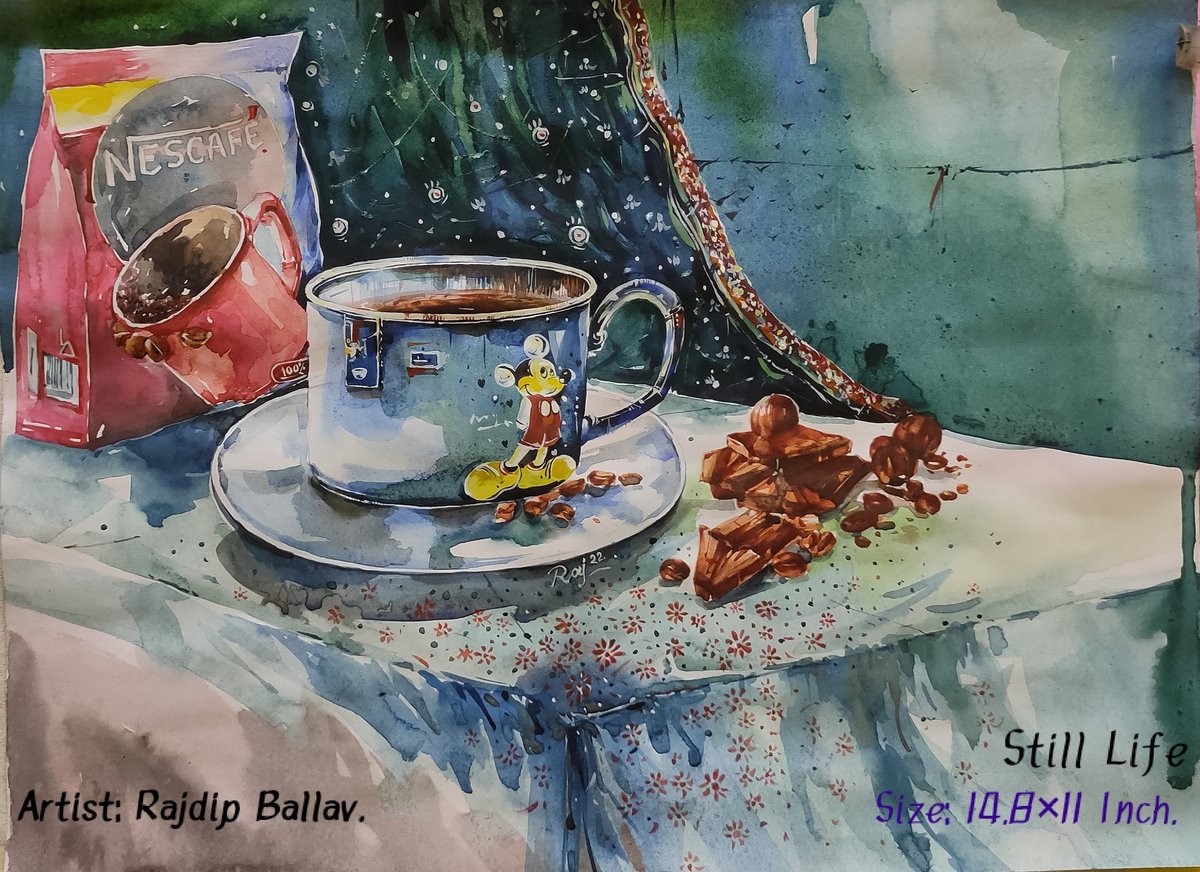 BallavRajdip's tweet photo. [My New Water Colour Still Life]🤟😎       
  : 2022❤‍🔥💫              _[based on Normal Cartridge Paper]_
      Size :14.8×11 Inch.                Artist : Rajdip Ballav. 🪶💥 https://t.co/wNPGbgNjUB